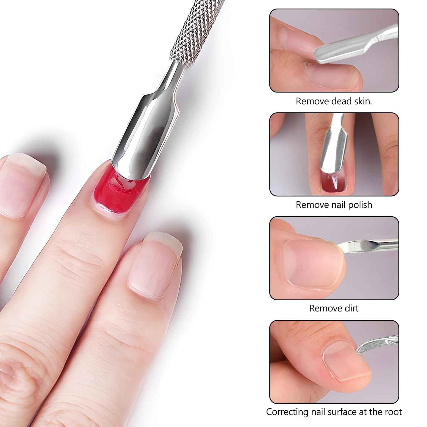 5-Piece Dual-Sided Cuticle Pusher Set - Professional Stainless Steel Manicure Pedicure Nail Care Tools