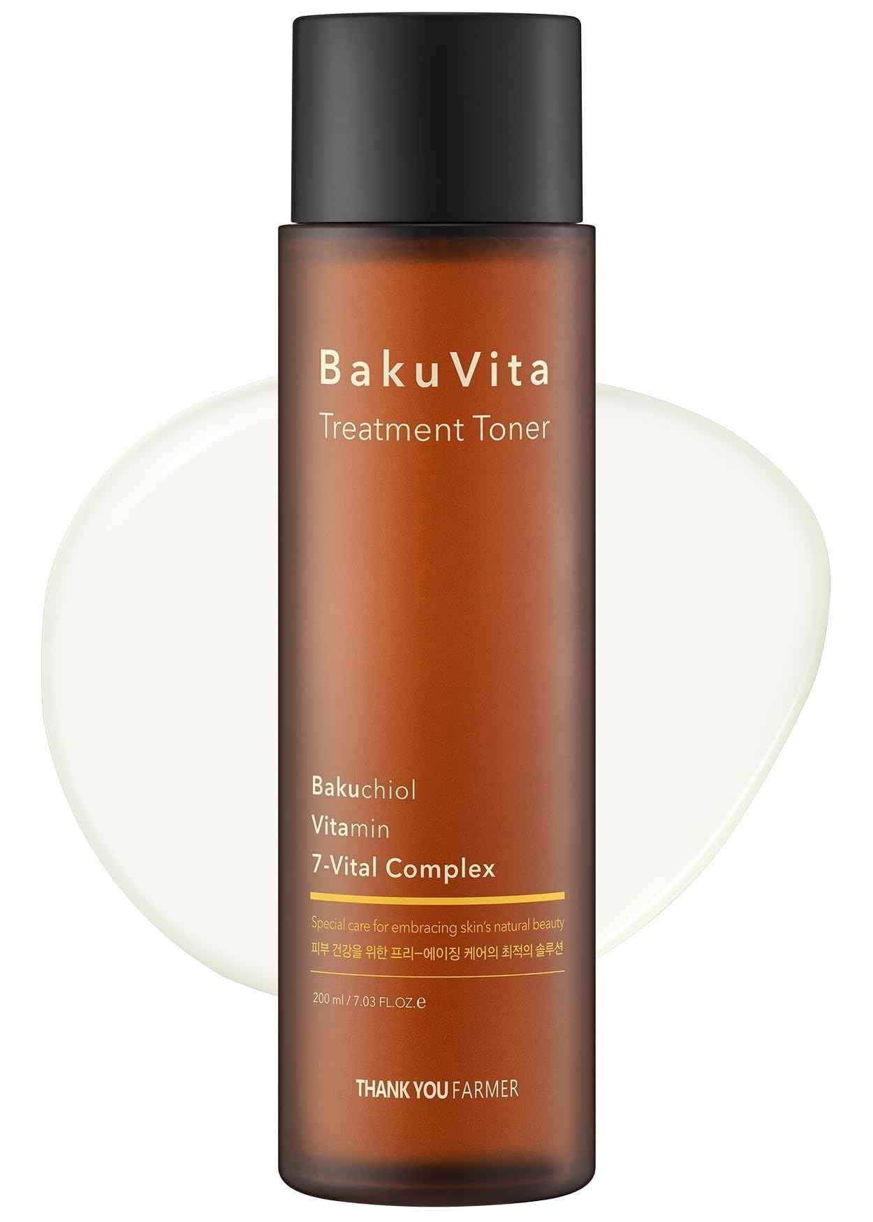 THANKYOU FARMER BakuVita Treatment Toner With Retinol Alternative Bakuchiol, Vitamin C+E, Hydrating, Slow Aging, Vegan Korean Face Toner, 7.03 Fl oz (200ml)