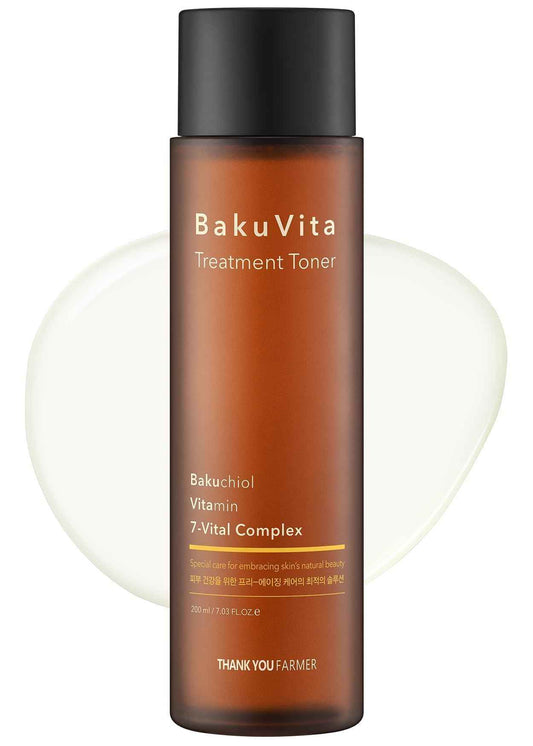 THANKYOU FARMER BakuVita Treatment Toner With Retinol Alternative Bakuchiol, Vitamin C+E, Hydrating, Slow Aging, Vegan Korean Face Toner, 7.03 Fl oz (200ml)