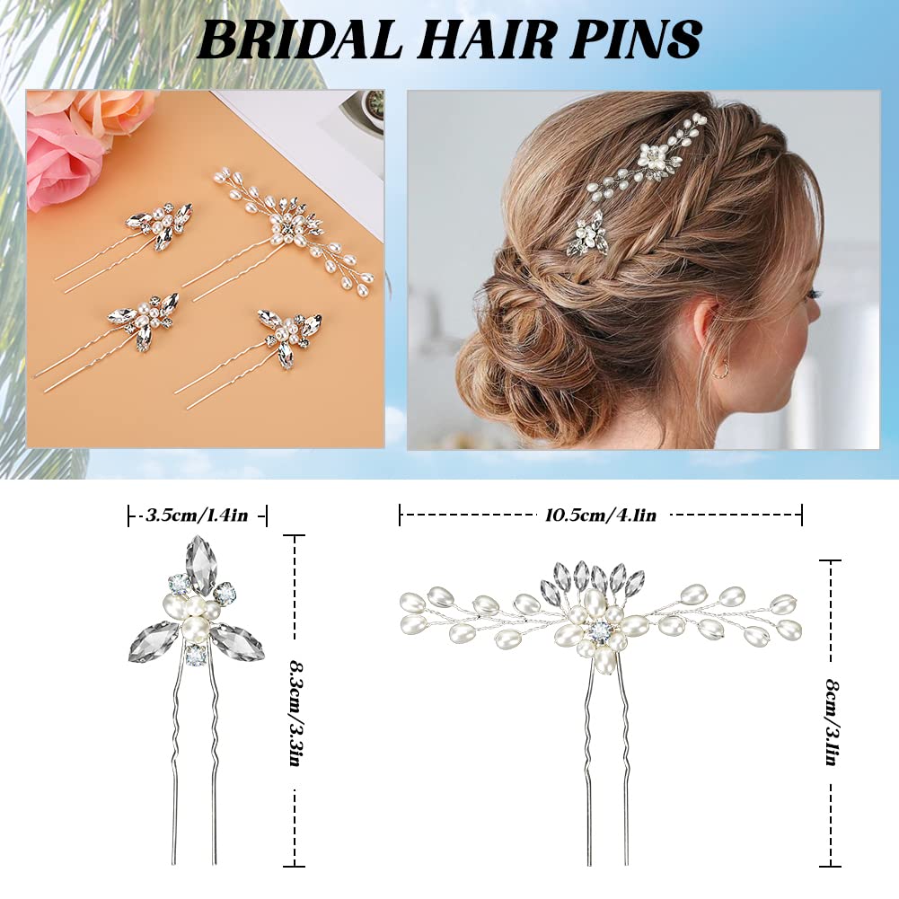 WIOR Wedding Hair Vine for Brides, 39.4 Inch Crystal Beads Bridal Hair Pieces with 4 Pearl Hair Pins, Handmade Rhinestones Headpieces Wedding Hair Accessories for Bride Bridesmaids Prom Party - Silver