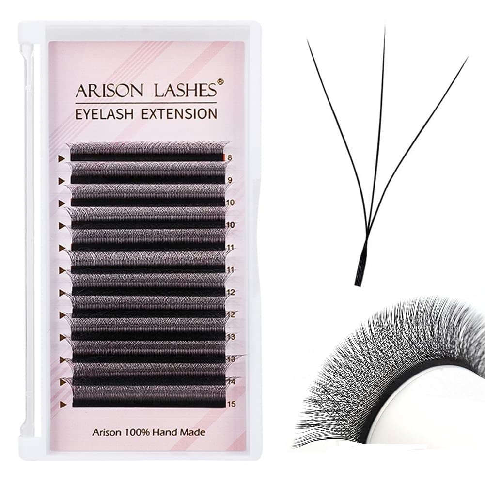 3D W Shape Eyelash Extension Natural Soft Volume 0.07mm D curl 9mm Premade Fans Faux Mink Matte Black Cluster 12 rows