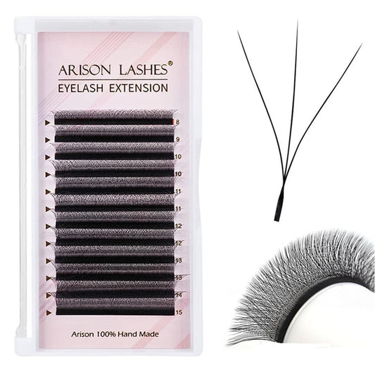 3D W Shape Eyelash Extension Natural Soft Volume 0.07mm D curl 14mm Premade Fans Faux Mink Matte Black Cluster 12 rows