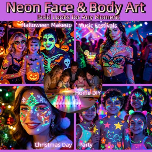 UV Neon Glow Face Paint Markers - 9 Dual-Ended, 18 Colors