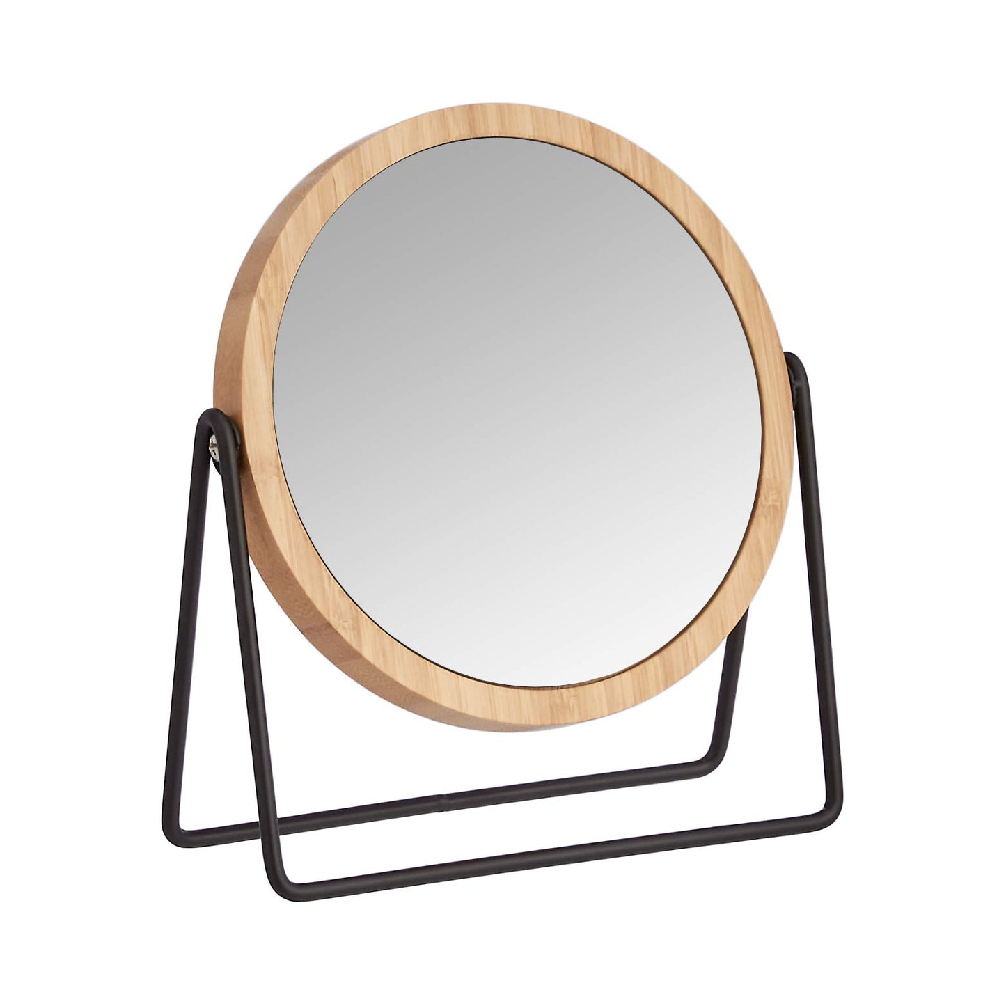 Amazon Basics Vanity Round Mirror with Bamboo Rim, Magnification, Tabletop Mount, Black, 7.56"L x 2.87"W