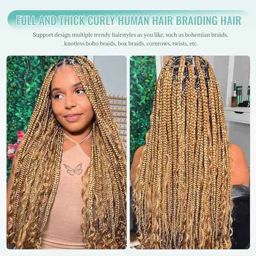 Human Braiding Hair for Boho Braids Bohemian 24 Inch Curly Boho Hair for Braiding Knotless Deep Water Wave Bulk Human Hair for Braiding No Weft 2 Bundles/Pack 100G Full Head
