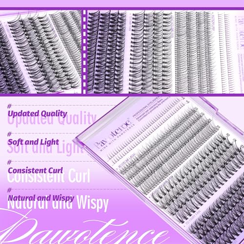 Pawotence Brown Lash Extension Kit Lash Clusters Wispy Invisible Band 10-12mm Individual Lashes Natural Brown Clusters Eyelash Extension Kit with Lash Bond and Seal, Lash Applicator for Self Use