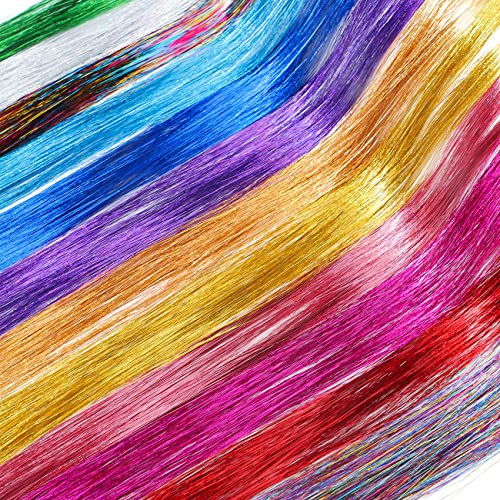 Hair Tinsel kit Fairy Hair Tinsel Kit 47 Inch Hair Extensions Hair Tinsel Kit Strands with Tool 12 Colors 2280 Strands Sparkling Glitter Fairy Hair Tinsel (12 Colors)