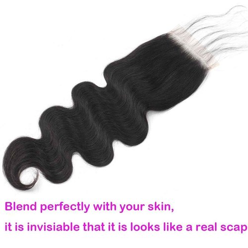 5x5 HD Transparent Skinlike Lace Closure 5x5 Human Hair Body Wave Brazilian Lace Closure 14inch 12A Raw Virgin Free Part Closure Ultra-thin 100% Real Human Hair Pre Plucked Closure Natural Black