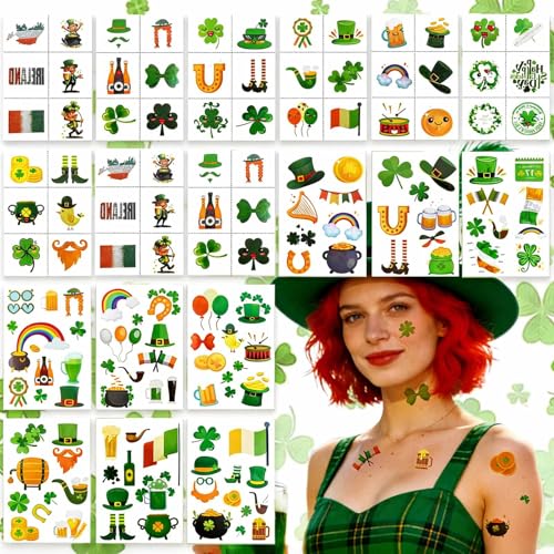 St Patrick's Day Temporary Tattoos - 26 Sheet Shamrock Face Stickers