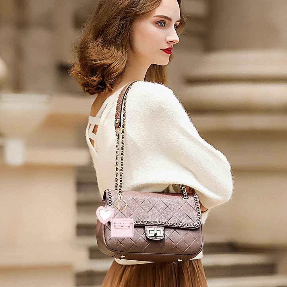 Arvintas 4PCS Super Smalls Makeup Bag with Mirror Mini Makeup Bag for Women, Coin Wallet, Bag Charms Y2k Accessories Cute Leather Keychain (Style 2)