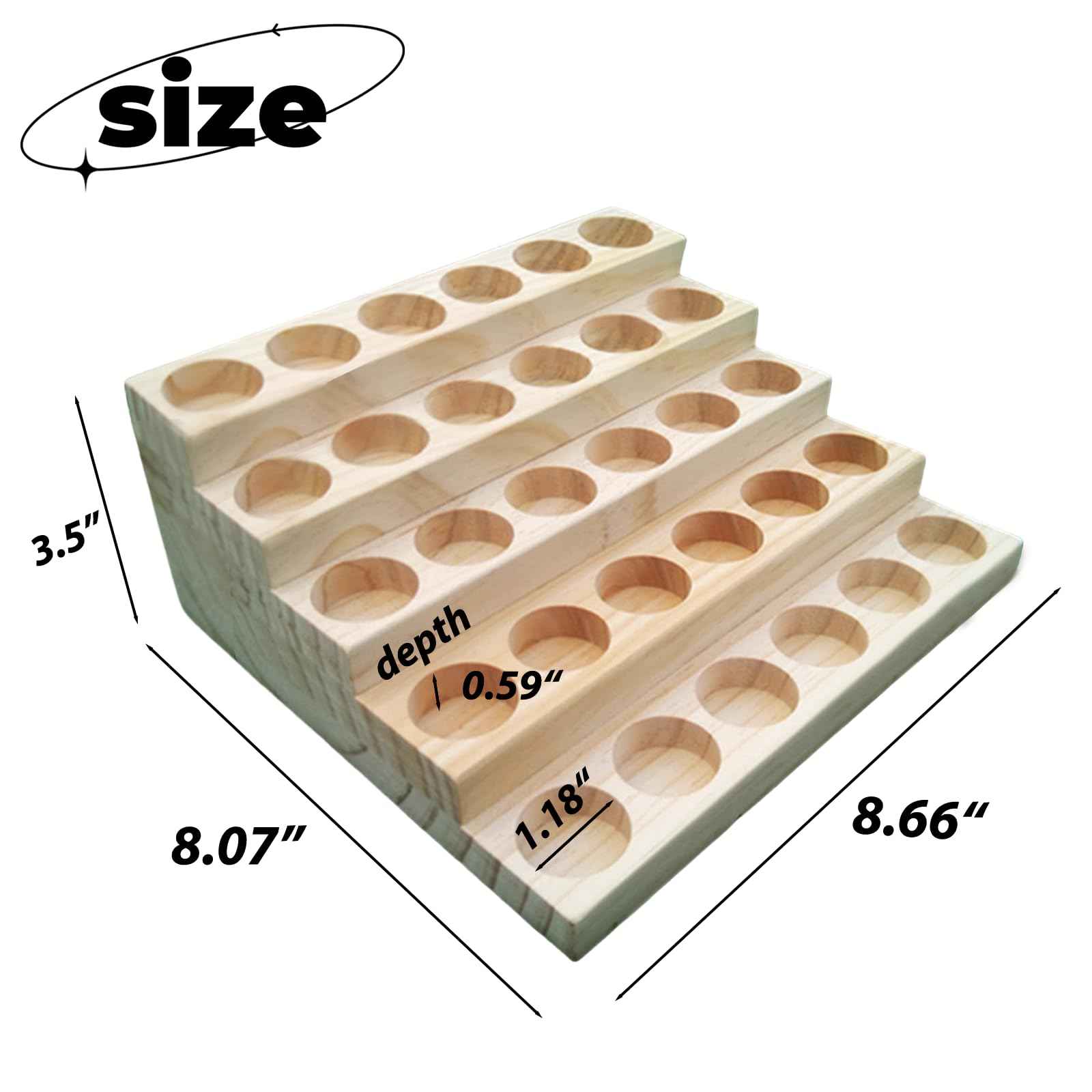 LONG TAO Wooden Essential Oil Display Stand 5 Tier Essential Oil Holder Solid Wood Essential Oil Rack 5 Layer 30-Bottle Essential Oil Display Stand Tabletop Oil Display Holder for 5-20ml Bottles