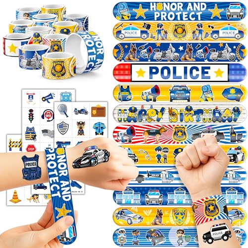 Police Party Favors Set – 48 Tattoos & 24 Slap Bracelets