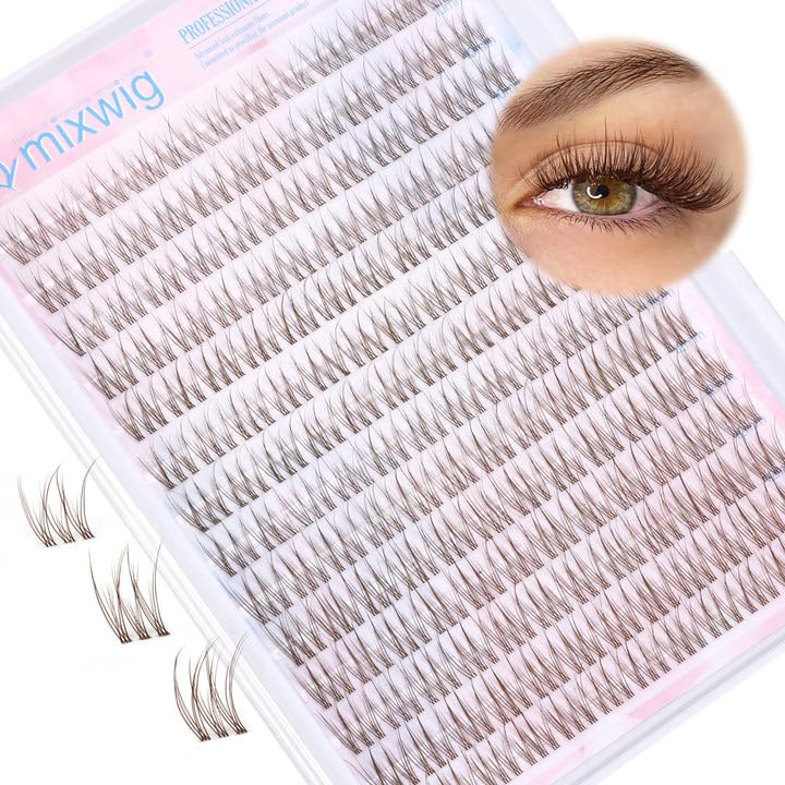 Brown Lash Clusters Natural Clusters Lashes Wispy Eyelash Clusters 10-12MM Individual Lashes C Curl Lash Extension DIY Eyelash Extension Clusters for Beginners