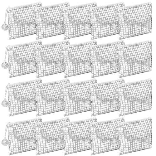 20 Pack Disco Makeup Bags Pop Star Party Favors Portable Glitter Sequin Mirror Cosmetic Organizer with Zipper, Suit for Bachelorette New Years Eve 70s, 80s, 90s Disco Party Favor (Silver)