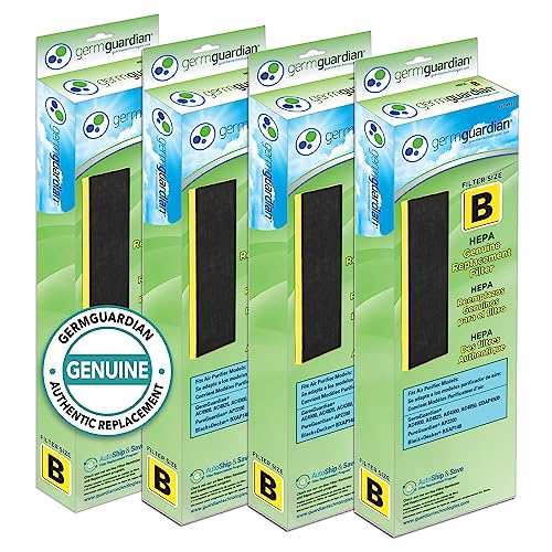 GermGuardian Filter B HEPA Pure Genuine Replacement Filter, Removes 99.97% of Pollutants for AC4825, AC4300, AC4900, AC4825DLX, AC4850, CDAP4500, AP2200, 4-Pack, Black/Yellow, FLT48254PK