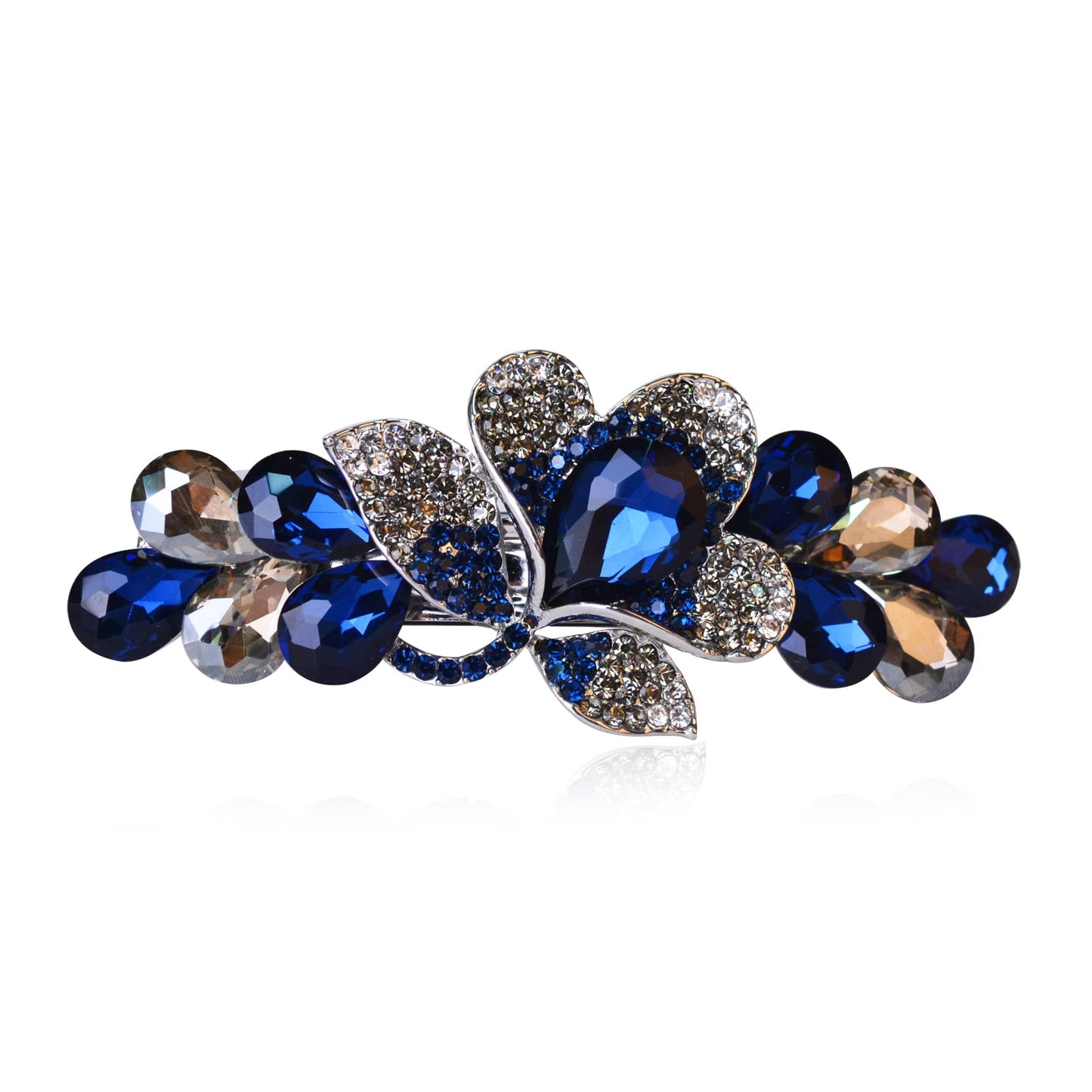 Sankuwen Flower Luxury Jewelry Design Hairpin Rhinestone Hair Barrette Clip(Style C,Deep Blue)