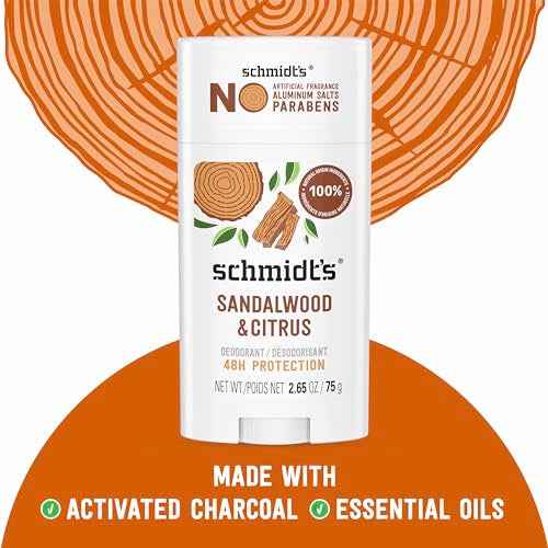 Schmidt's Aluminum-Free Vegan Deodorant Sandalwood & Citrus 4 Count for Women and Men, with 24 Hour Odor Protection, Natural Ingredients, Cruelty-Free, 2.65 oz