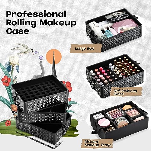 5-in-1 Makeup Train Case on Wheels with Removable Trays