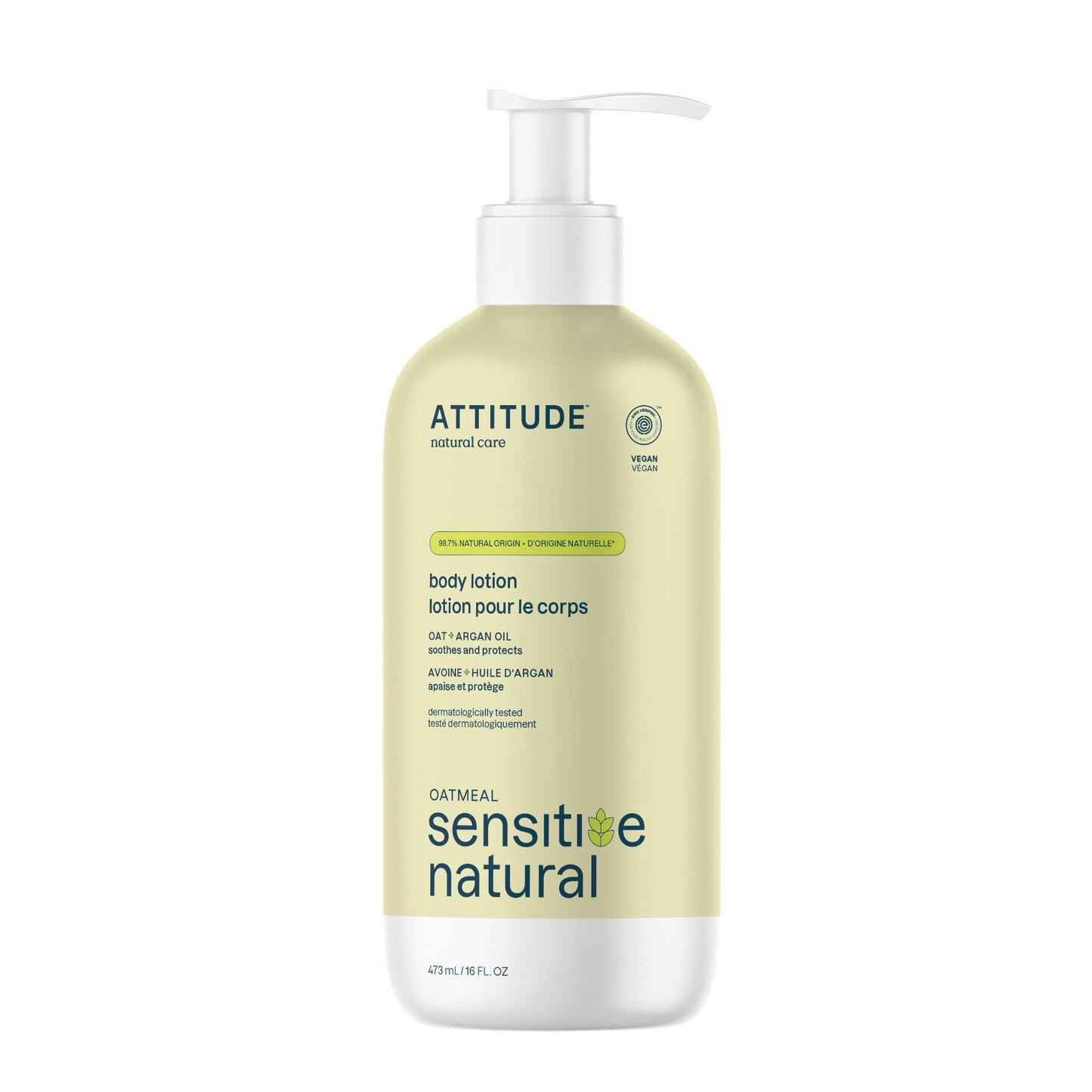 ATTITUDE Body Lotion for Sensitive Skin with Oat, EWG Verified, Dermatologically Tested, Vegan, Argan Oil, 8 Fl Oz