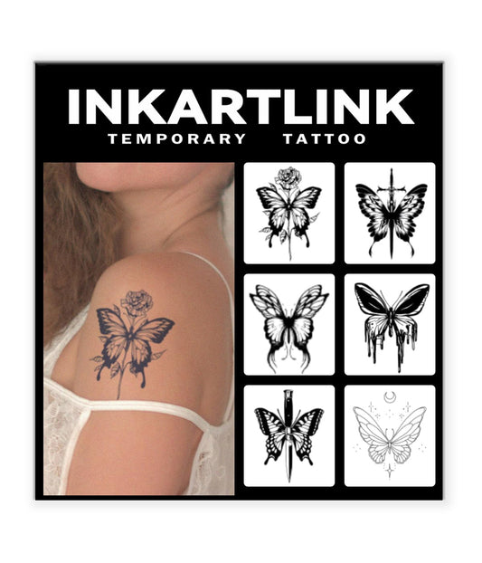 INKARTLINK 6 Sheets Temporary Tattoos, Semi-Permanent Tattoo, Fake tattoos, 1-2 Weeks Tattoo, For the Mature and Elegant Women, Butterfly Tattoos Temporary.