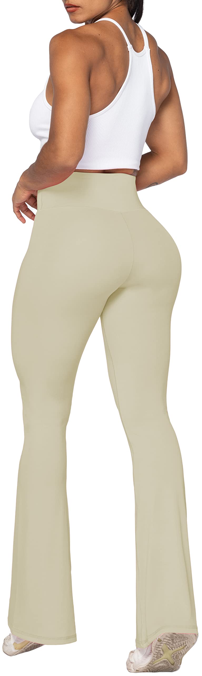 Sunzel Flare Leggings, Crossover Yoga Pants with Tummy Control, High-Waisted and Wide Leg, 30" Inseam, Apricot X-Large