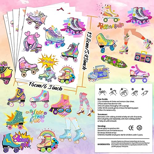 Roller Skate Temporary Tattoos,20 Sheets 200 Pieces Roller Skate Themed Tattoos Stickers Party Decoration Supplies for Adults
