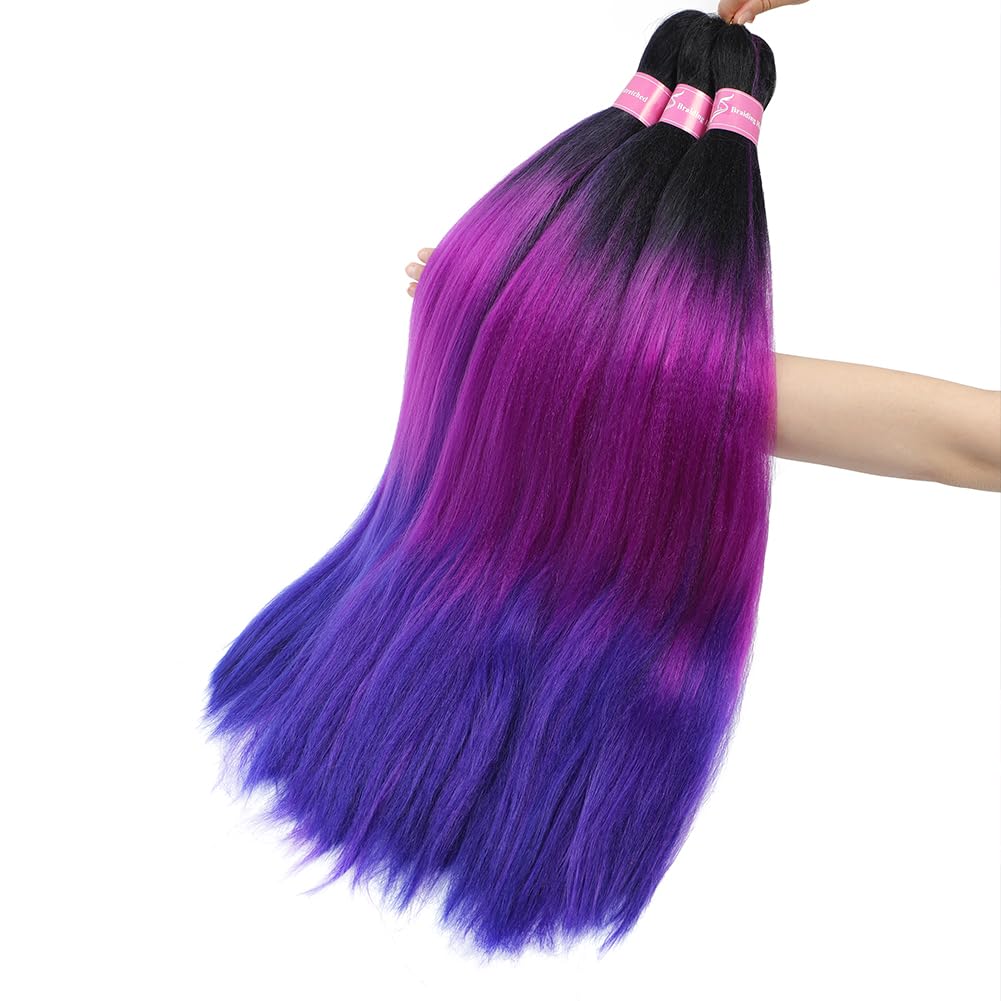 AFNOTE Pre Stretched Braiding Hair Extensions for Braids 26 Inch 3 Packs Ombre Purple Braiding Hair Pre Stretched Professional Synthetic High Temperature Braid Hair Extension-Black/Purple Red/Purple