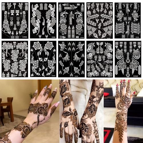 Henna Tattoo Stencils 10 Sheets Indian Arabian Hand Template