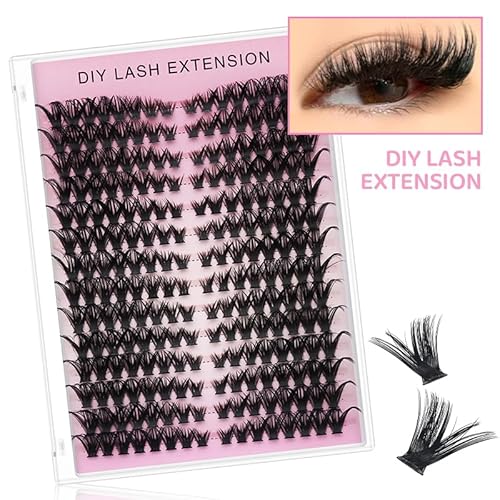 Lash Clusters Wispy Eyelash Clusters D Curl Left&Right Cluster Eyelashes Extensions Cluster Lashes DIY Individual Volume Lash Extension 14 rows Thin Band Cat Eye Lashes (100D)
