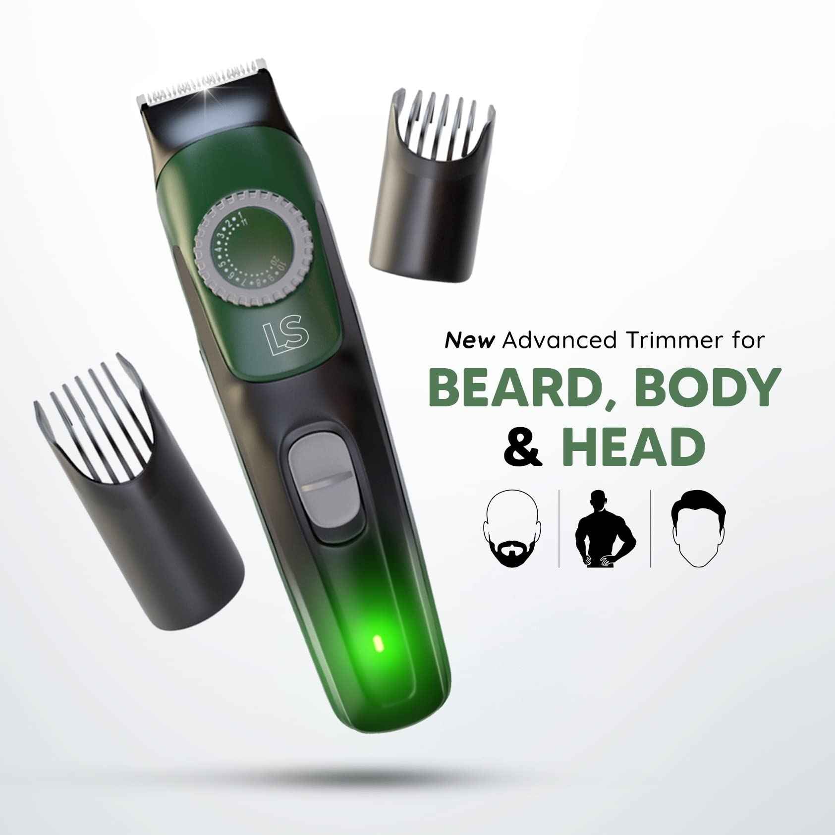 LetsShave Head, Body & Beard Trimmer for Men | Mens Full Body Hair Trimmer | Cordless | Stainless Steel Blade | Length Settings | Fast Charging Trimmer Men Black