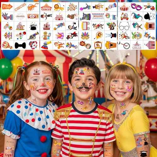 Circus Temporary Tattoos - Animal Clown Magical Circus Birthday Decorations Carnival Party Favors Supplies Gift Idea Holiday Festival For Boy Girls Carnival Party Decorations