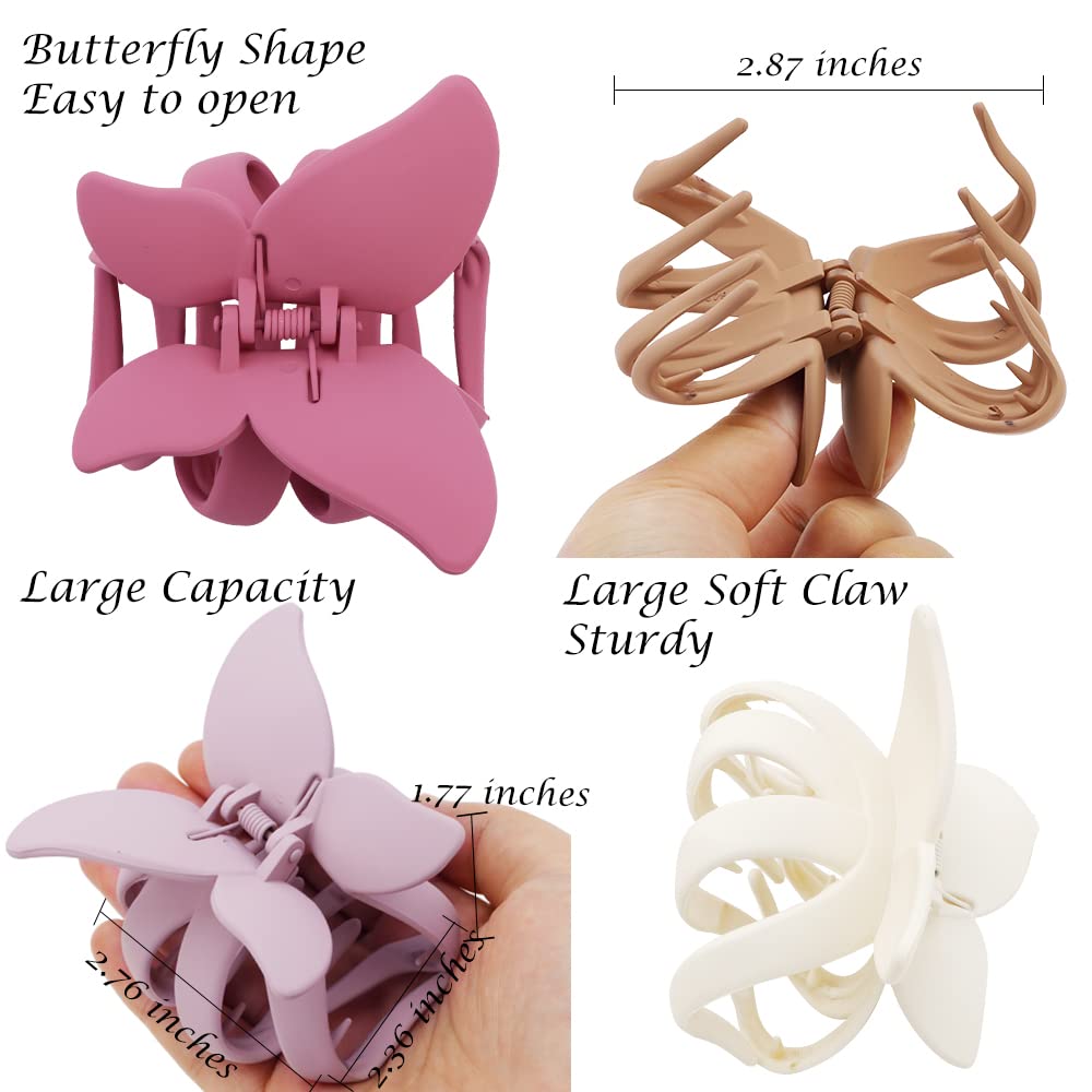 ATODEN Butterfly Hair Accessories: 4Pcs Large 2.8 Inch Pink Octopus Claw Clips for Thick Hair - Matte Jumbo Non-Slip Aesthetic Hair Claws and Clamps, Cute Gifts for Girls and Women