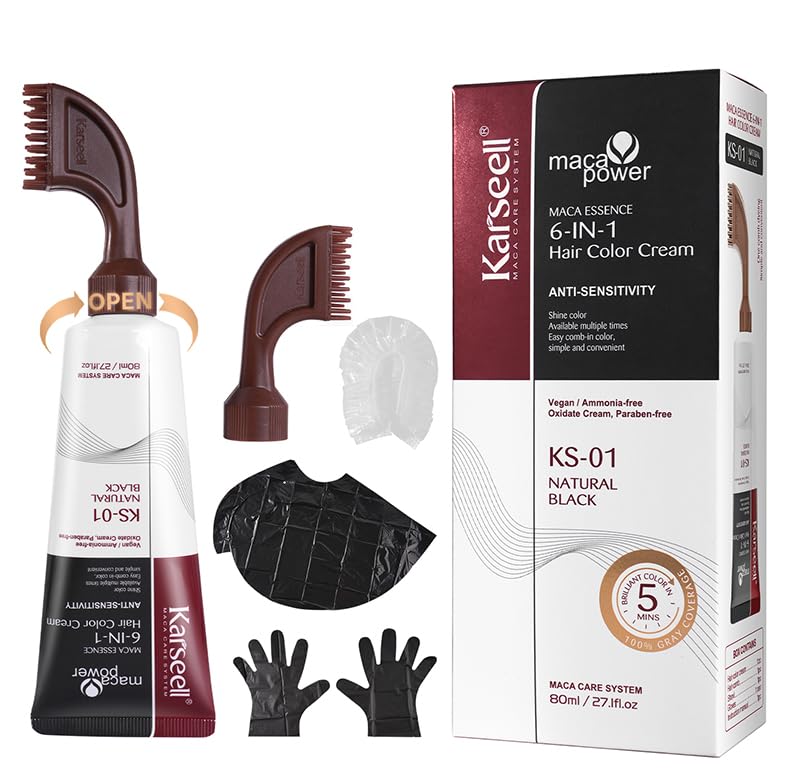 Karseell Ammonia-Free Black Hair Dye with Comb Applicator - 80ml
