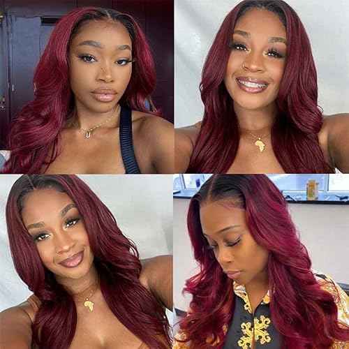 Burgundy Body Wave Bundles Human Hair Ombre Red Human Hair Bundles 18 20 22 Inch Double Weft Unprocessed Brazilian Remy Hair Extensions Silky Soft For Women 3Pcs/Set Deals