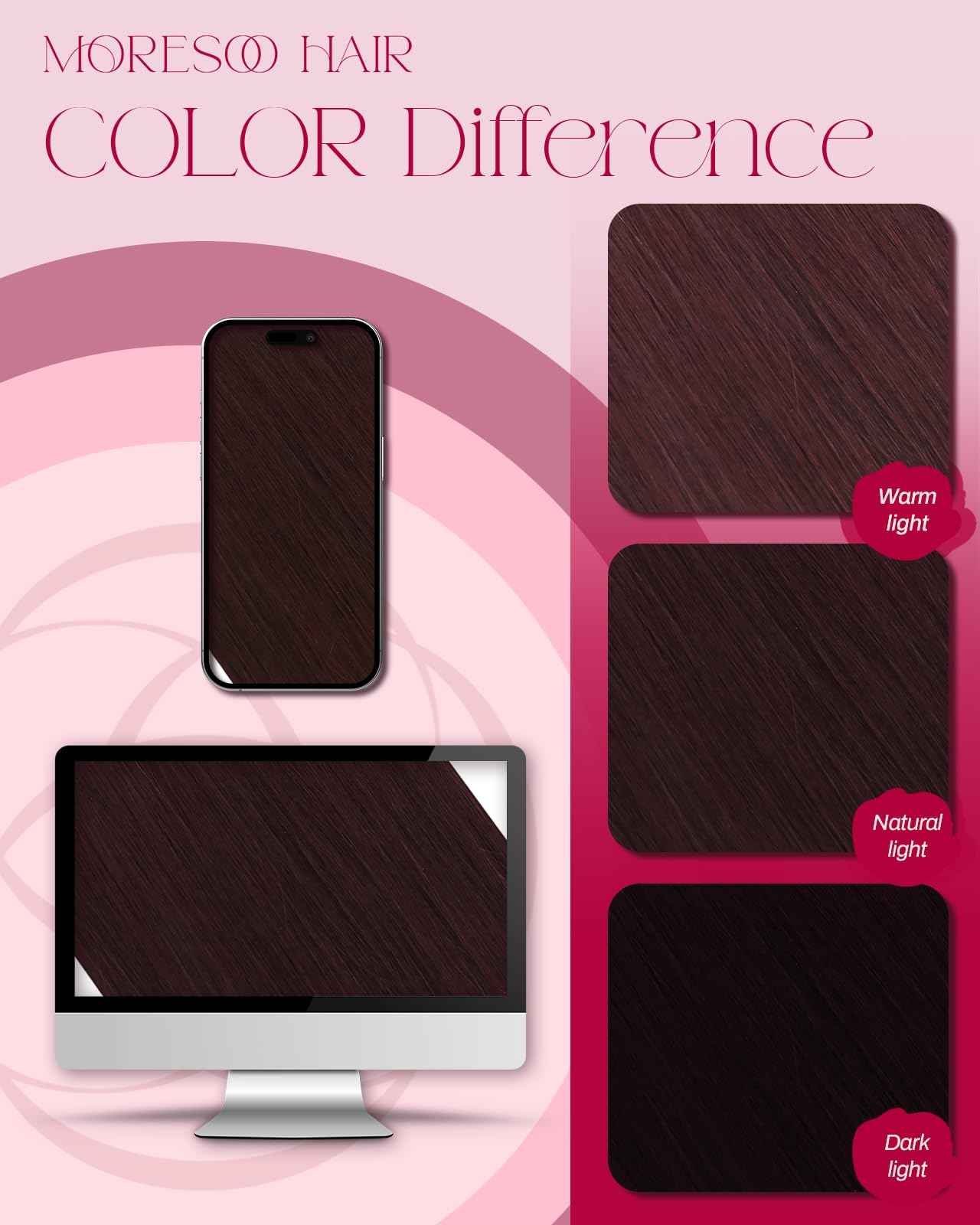 Moresoo Micro Link Hair Extensions Human Hair Dark Burgundy Micro Loop Hair Extensions Human Hair Add Length for Any Occasions 50S/50G 18 Inch