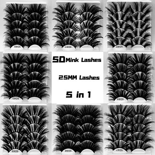 5 Pair 25mm 3D Mink Lashes - Fluffy Long Natural False Eyelashes