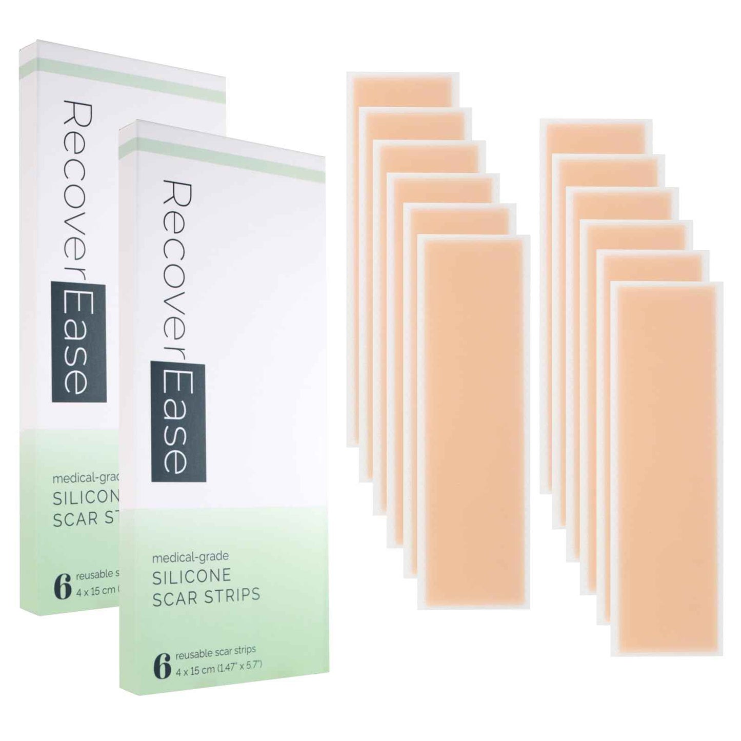 RecoverEase Silicone Scar Strips – Reusable Medical Grade Silicone & Individually Wrapped Scar Sheets for Mastectomy & C-Section, Scar Treatment Tape for Tummy Tuck, Keloid, Surgical, Burns - 12 Pack