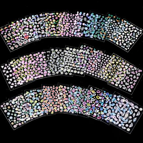 3D Flower Nail Art Stickers Decals, 30 Sheets Cute Daisy & Heart Designs