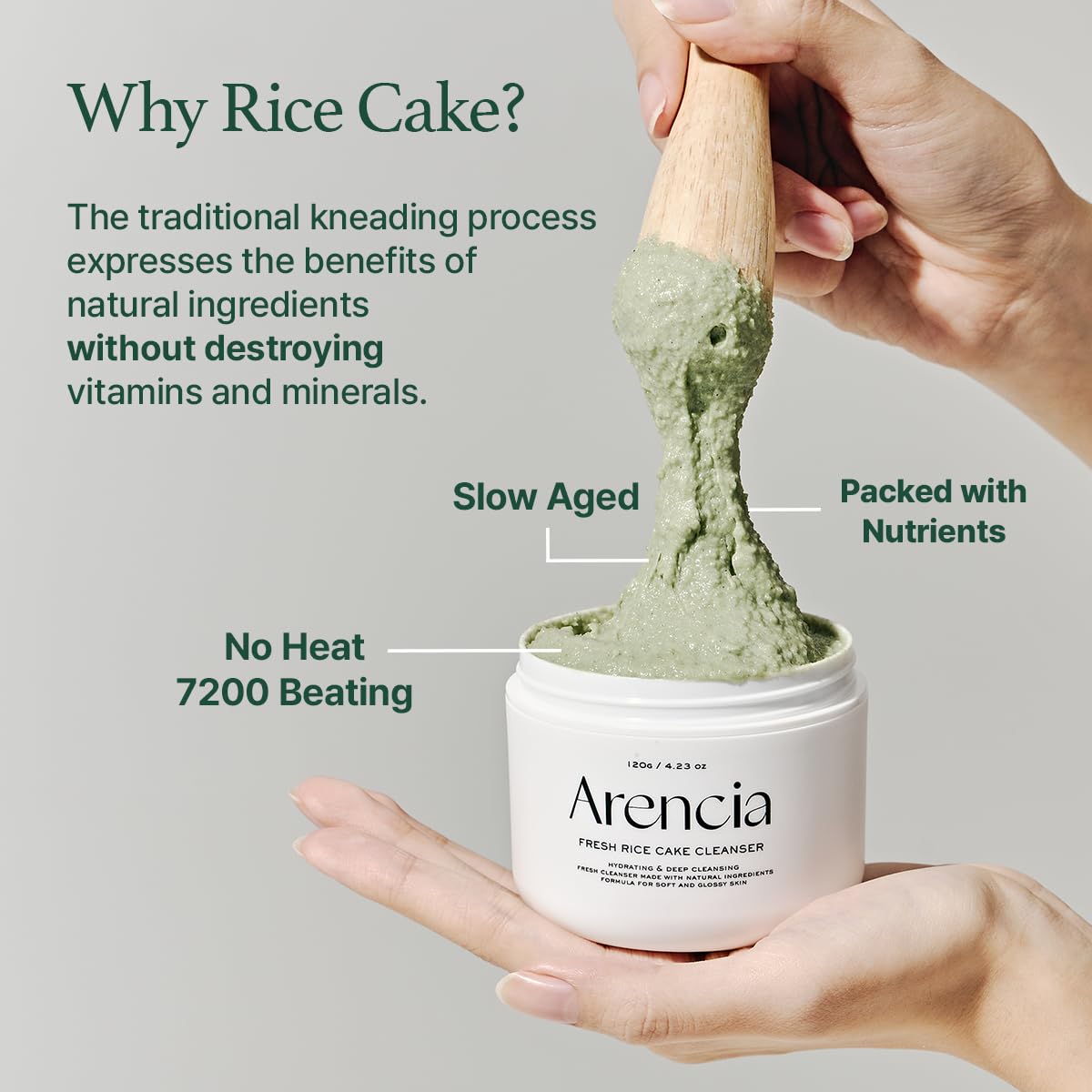 Arencia Korean Rice Mochi Face Cleanser & Daily Scrub - Moisturizing, Brightening & Deep-Cleansing - All Skin Types, Vegan, Organic - with Rice Powder, Rice Water & Green Tea (1.76oz)