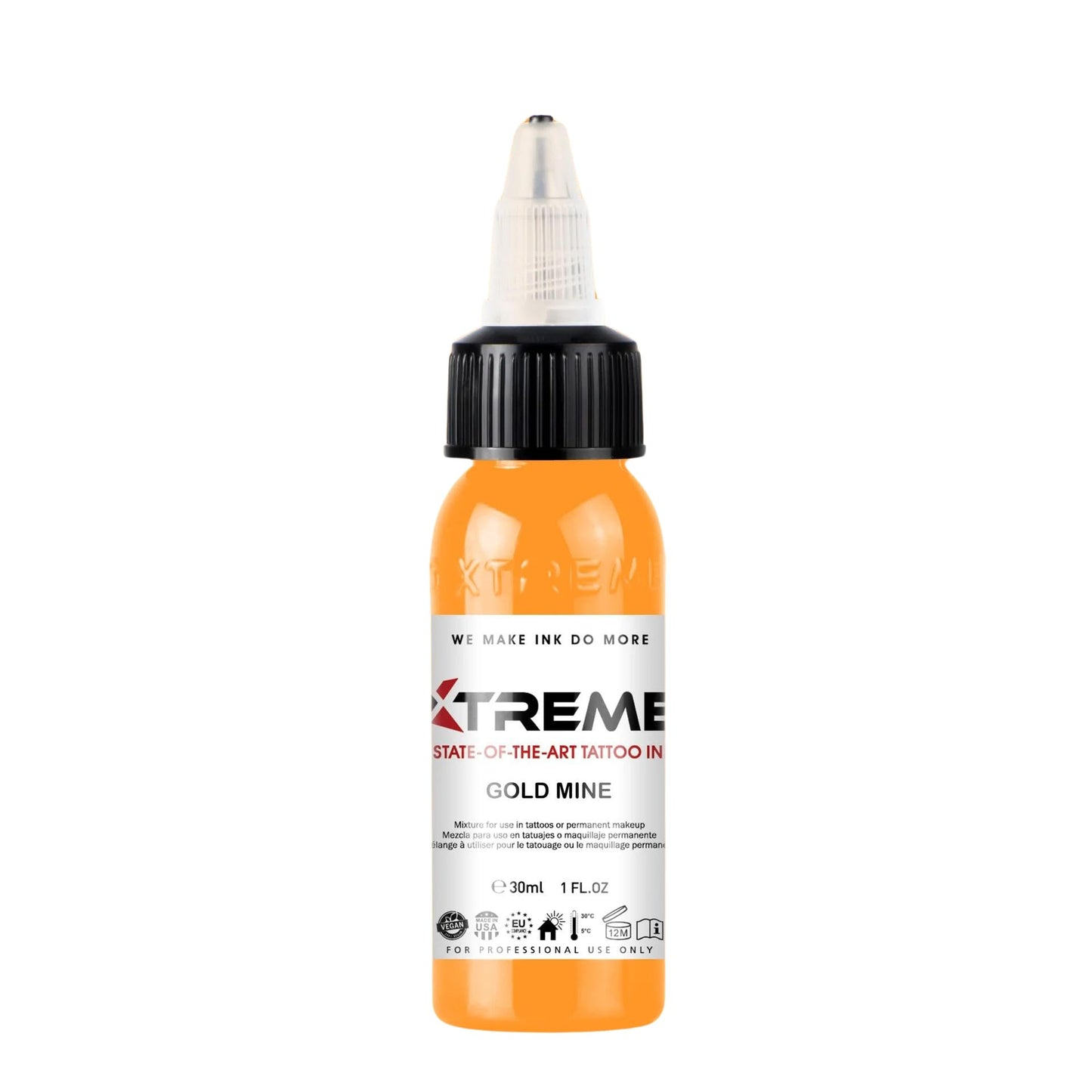 Xtreme Tattoo Ink, Versatile Medium Viscosity for Precision Tattooing, Rich Hue, Quick Healing, Acrylic-Free, Water Based and Premium Quality - Ready-to-Use Tattoo Ink (Gold Mine, 1 oz)