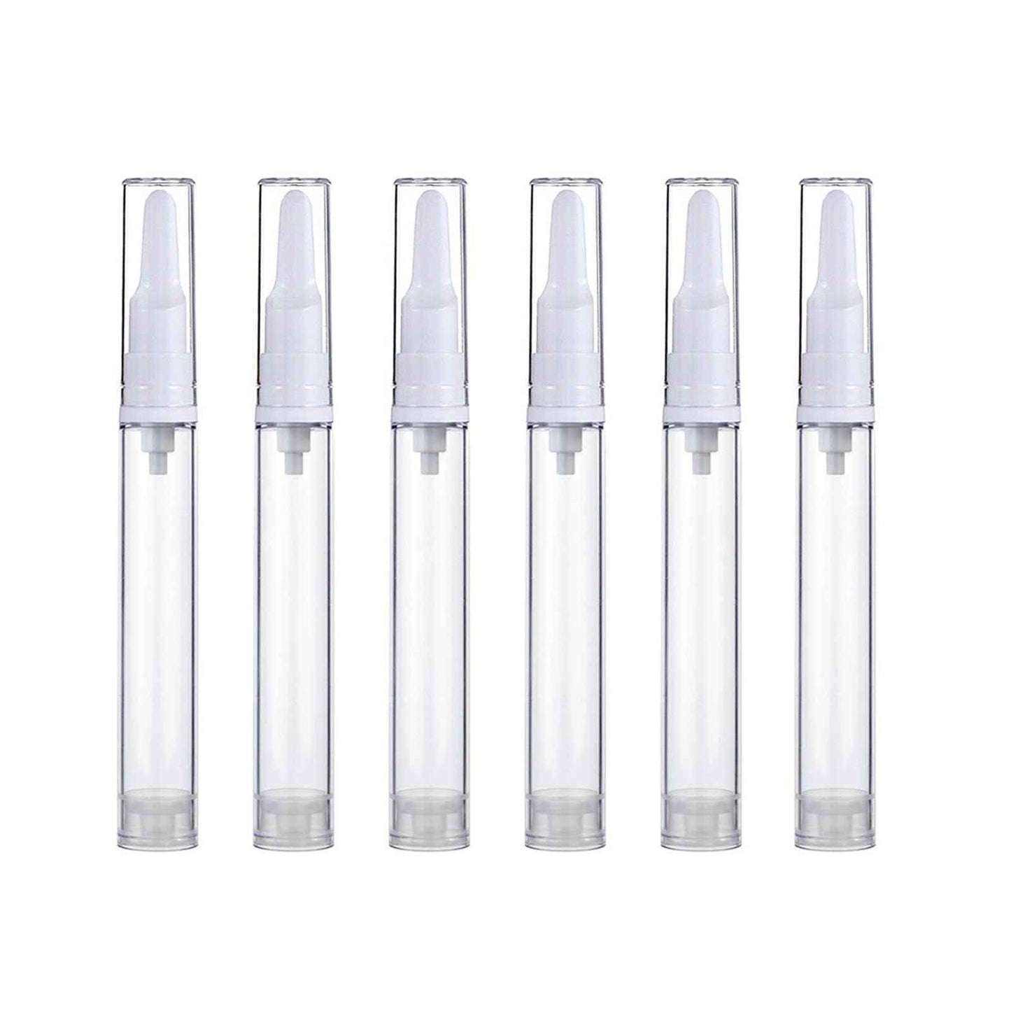 Qeuly 6 Pack Airless Pump Jars Travel Foundation Container, Travel Size Eye Cream Dispenser Empty Refillable Cosmetic Pump Bottles for Lotion Skincare Serum 5ml