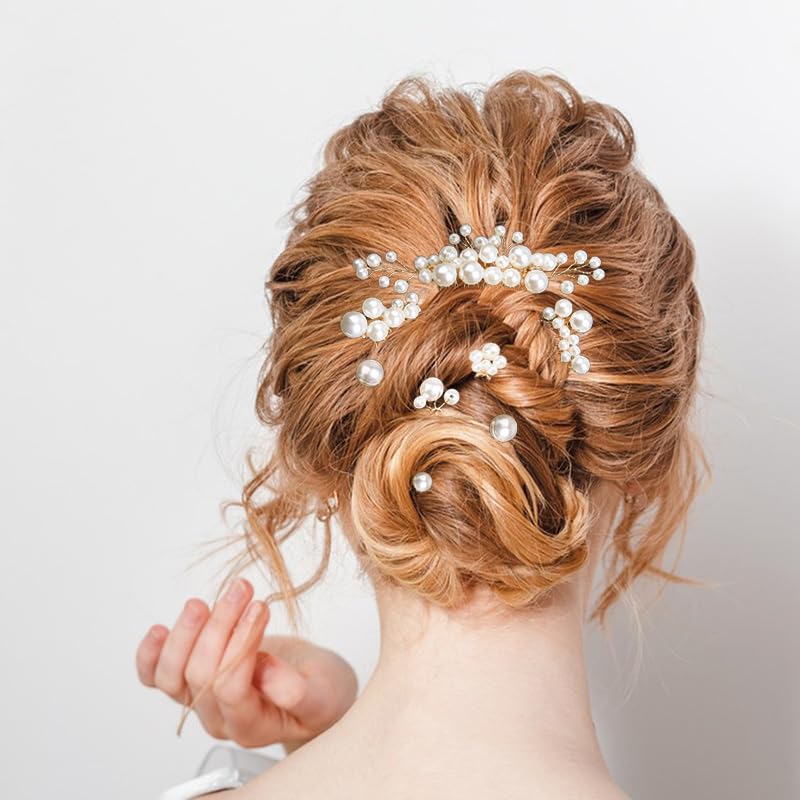 8-Piece Pearl Wedding Hair Combs Set with Rhinestones