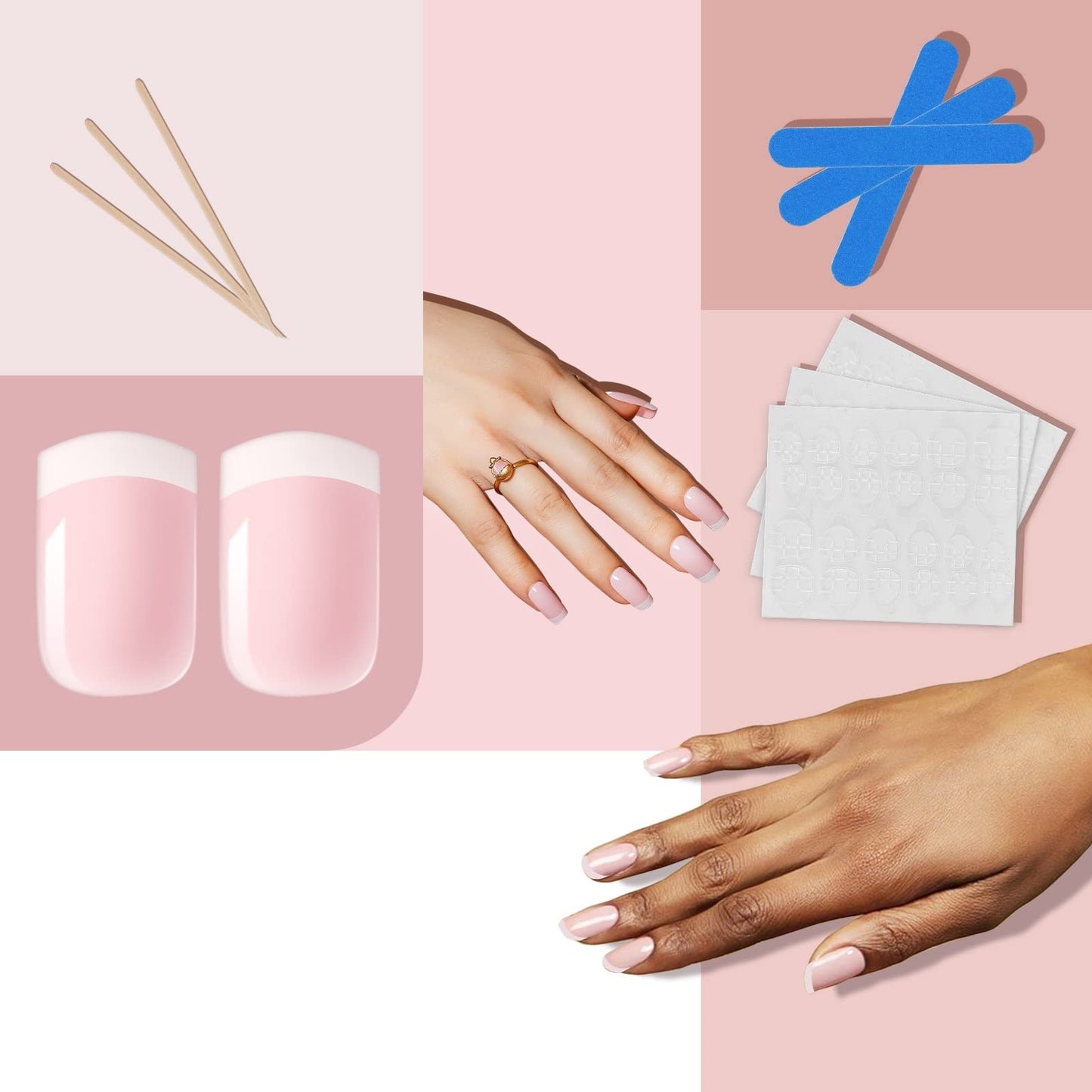 LIARTY 120 Pcs French Press On Nails Medium, French Tip False Nails Manicure, 12 Size Acrylic Full Cover Artificial Fake Nails with Simple Case, Natural