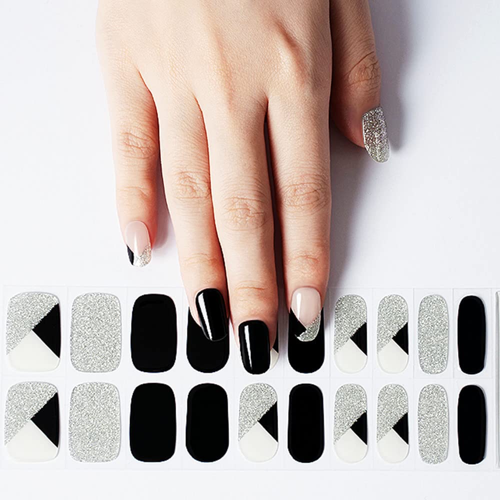 ACROIN Semi Cured Gel Nail Strips Nail Wraps 20 Stickers Need Cured, Salon-Quality, Long Lasting, Easy to Apply & Remove, includes Cleaning Pad, Nail File, Wooden Stick - Geometry