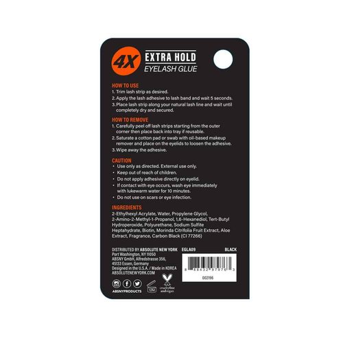 Absolute New York's Poppy and Ivy Tube Eyelash Adhesive, Extra Hold, Strong Hold Up to 24-48 Hours (EGLA09 Black)