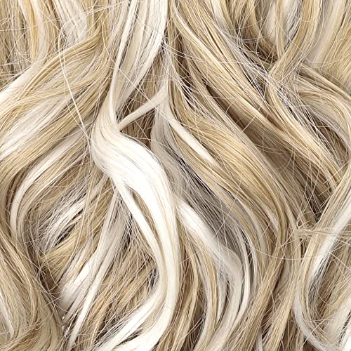 SEIKEA 10" Highlight Ponytail Extension Claw Short Thick Wavy Curly Jaw Clip in Fake Pony Tails Fake Hair Soft Natural Looking Synthetic Hairpiece for Women Medium Blonde with White Blonde Highlights