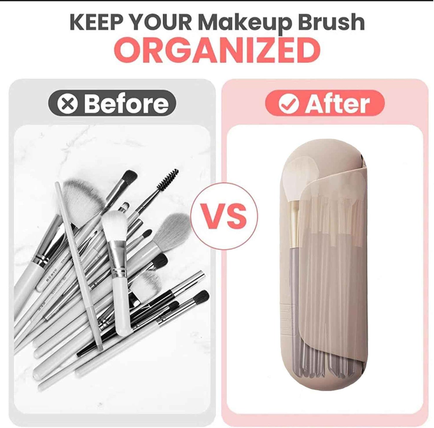 Silicone Makeup Brush Holder Travel Cosmetic Bag,Travel Make up Brush Holder,Anti-Fall Out Magnetic Closure,Essentials for Women (Khaki)