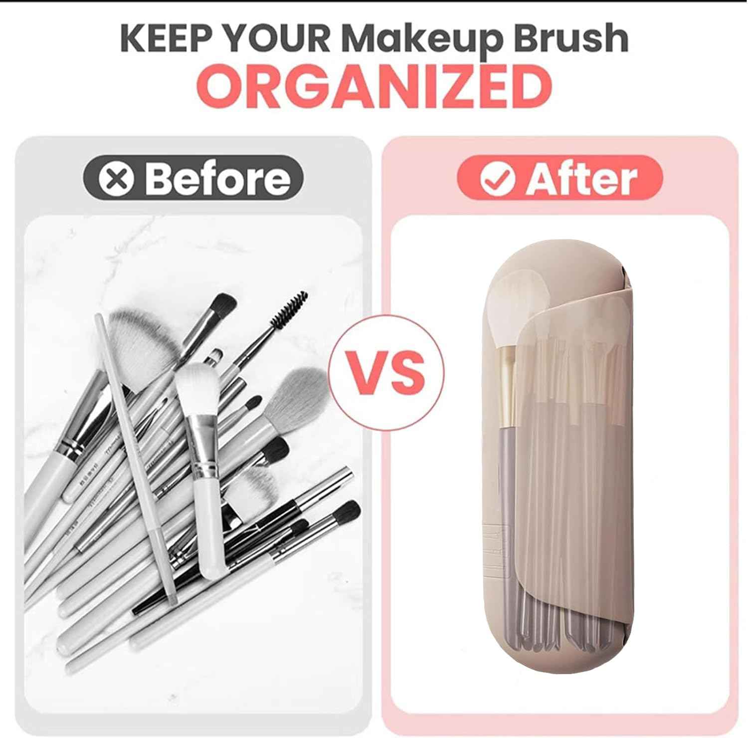 Silicone Makeup Brush Holder Travel Cosmetic Bag,Travel Make up Brush Holder,Anti-Fall Out Magnetic Closure,Essentials for Women (Khaki)