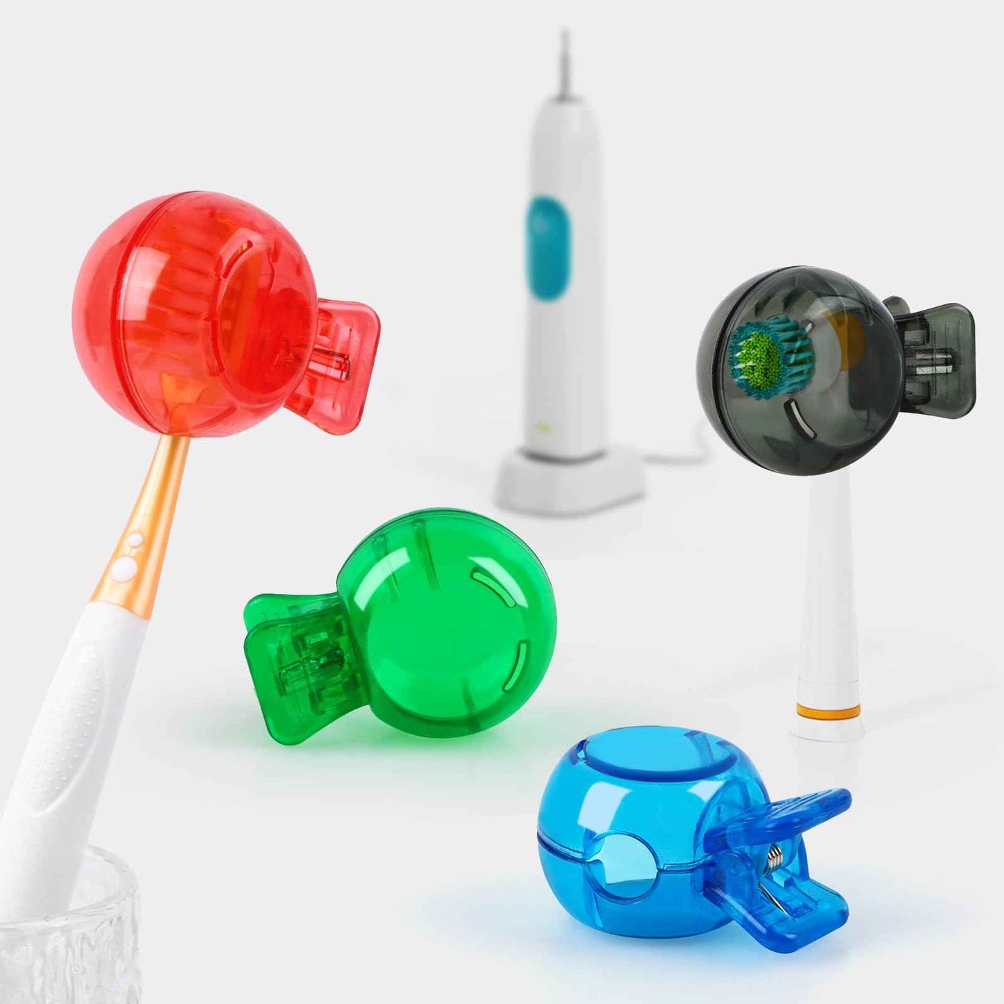 Hxezoc 4 Pack Travel Toothbrush Head Covers Portable Toothbrush Protector Cap Brush Pod Case Plastic Protective Clip for Household Travel, Camping, Bathroom, School, Business