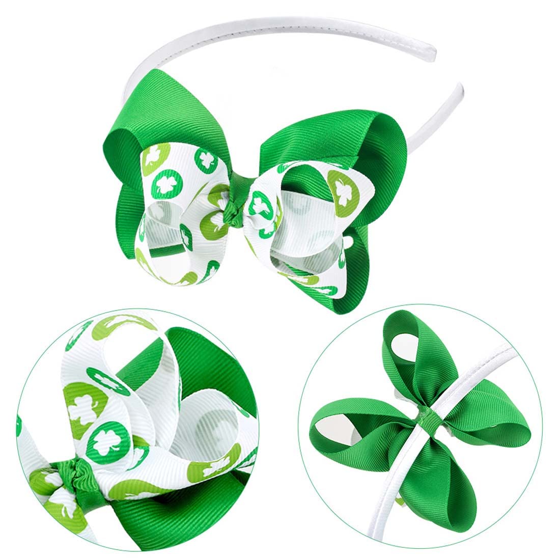 ZCYYYS St. Patrick's Day Headband for Baby Girls Green Shamrock Clover Bow Headbands TSFG10 (White G)